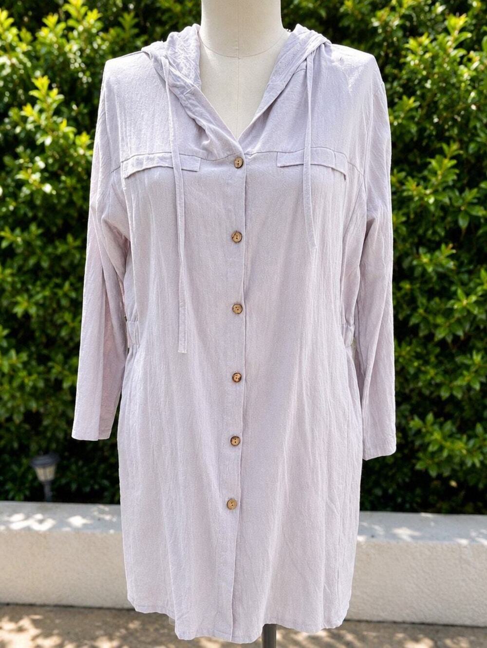 Women’s 2XL Hooded Shirt Dress Cotton Blend Lightweight Lavender Plus NWOT